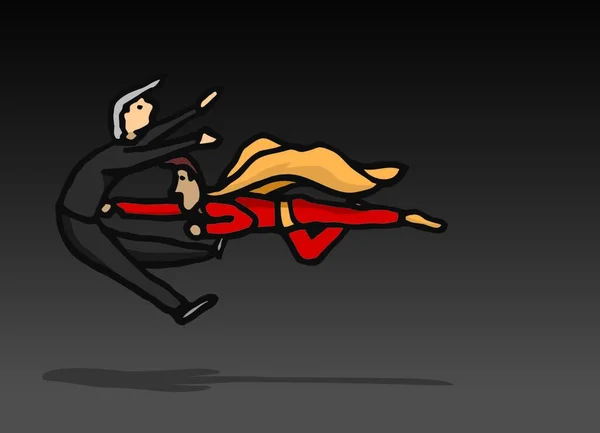 Мультфильм Иллюстрация Супергероя Летящего Бьющего Преступника — стоковый вектор