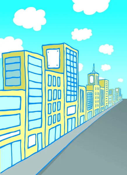 同じブロックの多くの都市の建物の漫画イラスト — ストックベクタ