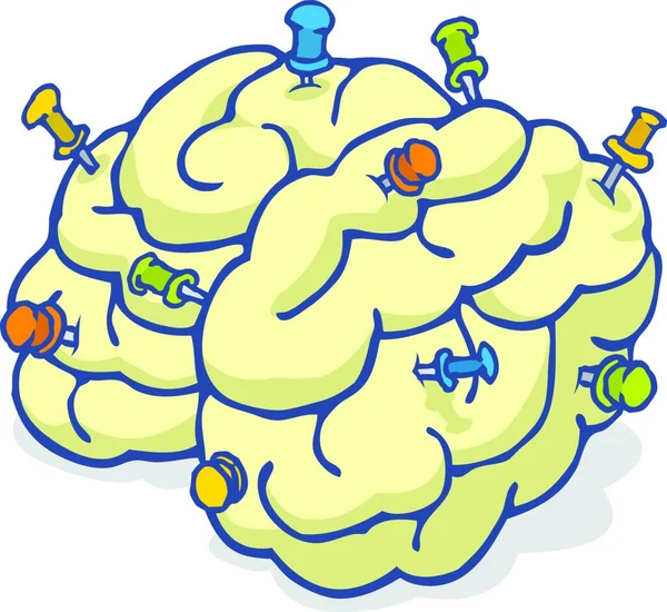 Illustrazione Dei Cartoni Animati Colorati Perni Promemoria Inchiodati Nel Cervello — Vettoriale Stock