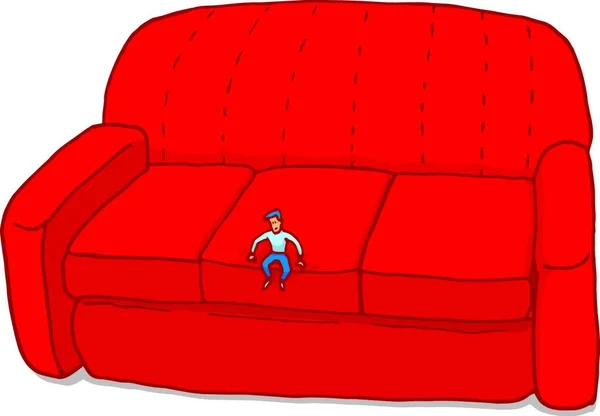 Cartoon Illustration Miniature Man Feeling Small Couch — Stock Vector