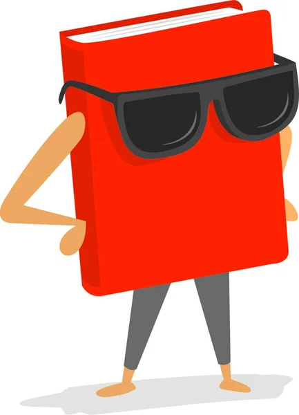 Ilustración Dibujos Animados Libro Rojo Fresco Best Seller Con Gafas — Vector de stock