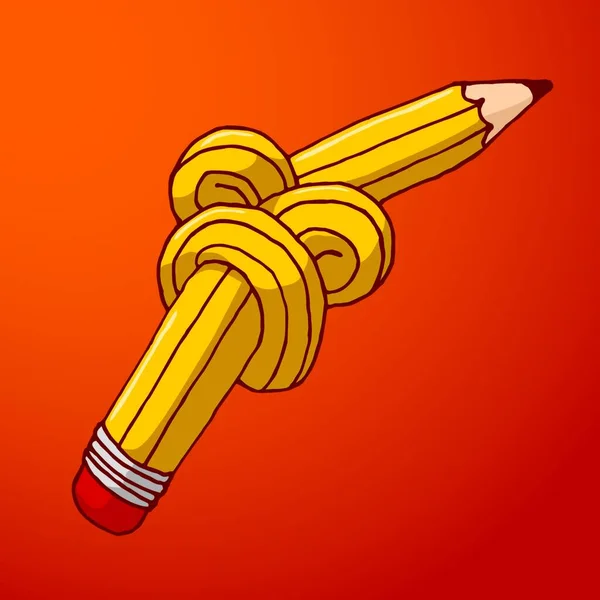 Cartoon Illustration Eines Schwarzen Bleistifts Der Sich Einem Knoten Verheddert — Stockvektor