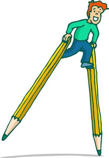 Desenhos Animados Ilustração Criança Voltando Para Escola Alambiques Lápis —  Vetores de Stock