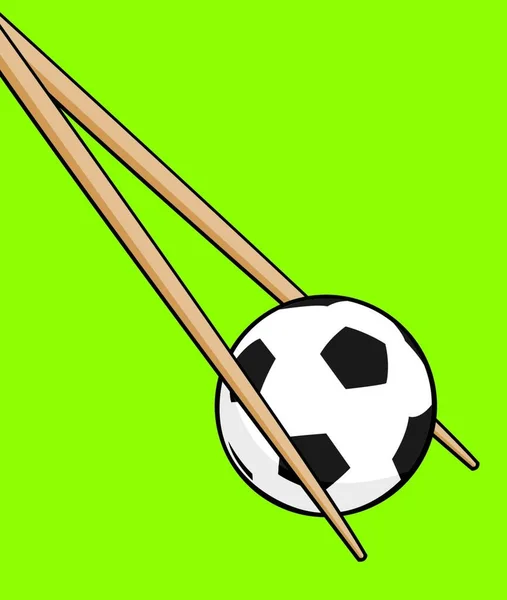 Cartoon Illustration Von Essstäbchen Die Einen Fußballball Ergreifen — Stockvektor