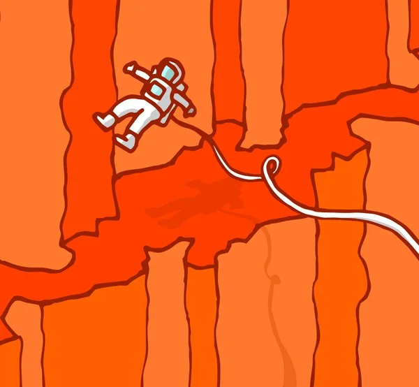 Мультфильм Иллюстрация Полета Астронавта Исследующего Поверхность Марса — стоковый вектор