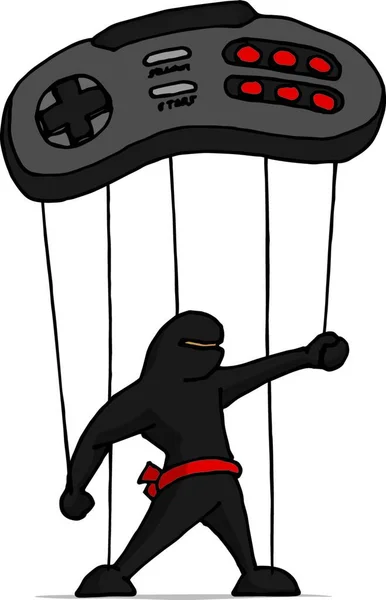 Illustration Bande Dessinée Marionnette Ninja Contrôlée Par Contrôleur Jeu — Image vectorielle