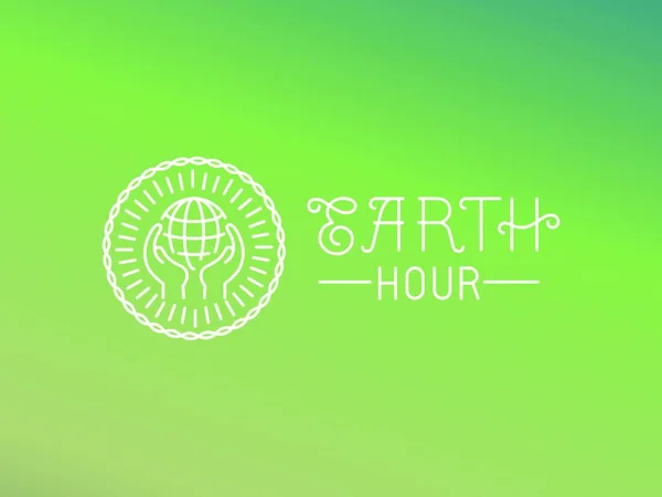 Vector Earth Hour Logo Ontwerp Lineaire Stijl Bescherm Planeet Ecologie — Stockvector