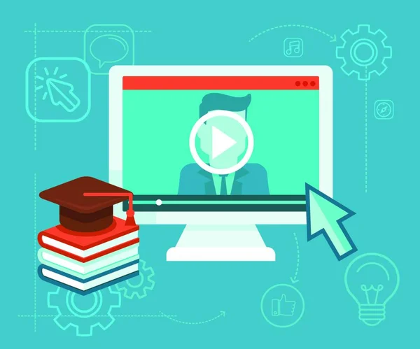 Vector Webinar Konzept Flachen Stil Videoplayer Online Bildung — Stockvektor