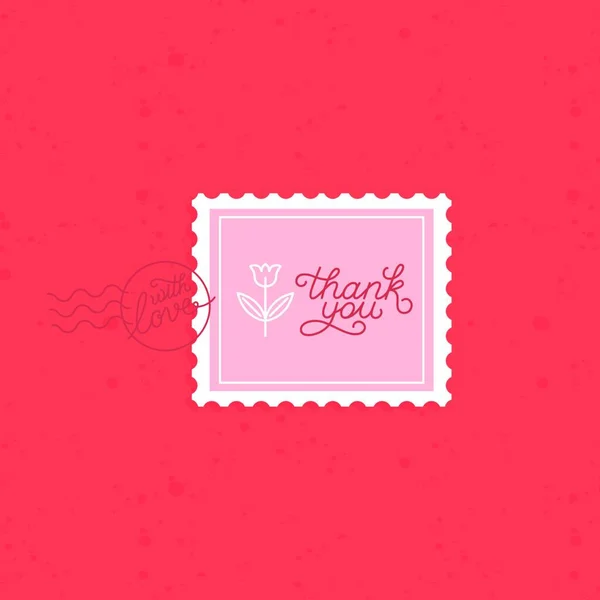 Vector Thank You Greeting Card Linear Hand Lettering Red Background — Stock Vector