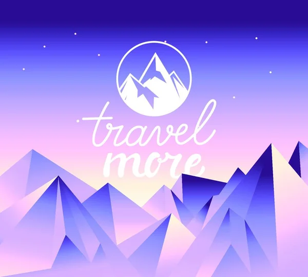 ベクトル旅行のコンセプトとロゴデザイン要素 山頂付きのシンプルなスタイルとサークルバッジの山の風景 手書きの旅行詳細 — ストックベクタ