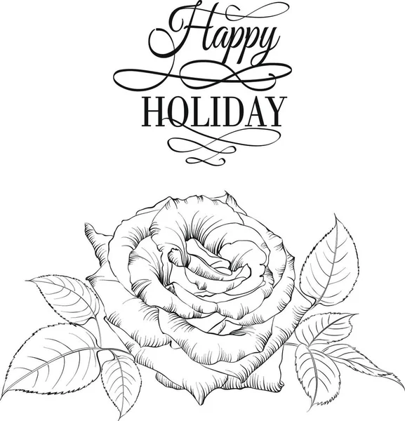 Χαρούμενη Κάρτα Για Τις Διακοπές Σας Ένα Τριαντάφυλλο Εικονογράφηση Διανύσματος — Διανυσματικό Αρχείο