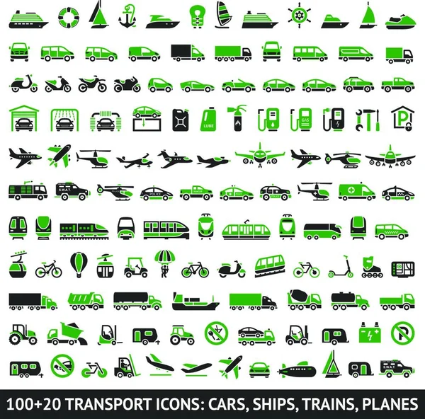 100 Transport Icônes Vertes — Image vectorielle