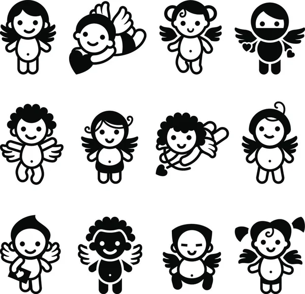 Cupids Grande Conjunto Coleção Anjos Elemento Design —  Vetores de Stock