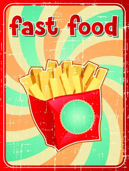 Fast Food Background French Fries Retro Style — Stock Vector