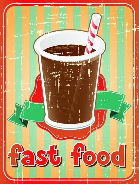 Fundo Fast Food Com Bebida Estilo Retro —  Vetores de Stock