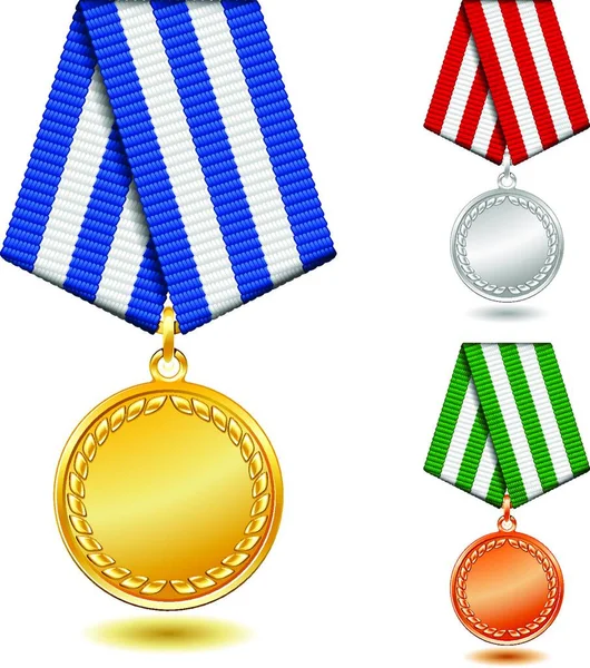 Medalhas Ouro Prata Bronze Fita Cor Modelada —  Vetores de Stock