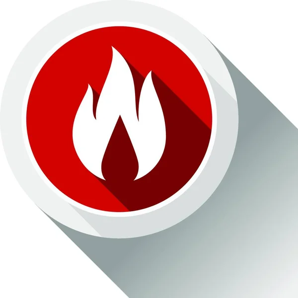 Feuerflammen Knopf Mit Schatten Kreisform — Stockvektor