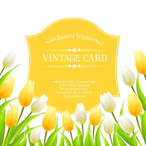 Vintage Label Spring Flowers Vector Illustration — Stock Vector