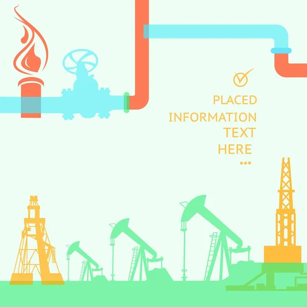Ölplattform Und Pumpe Flachen Farben Vektorillustration — Stockvektor