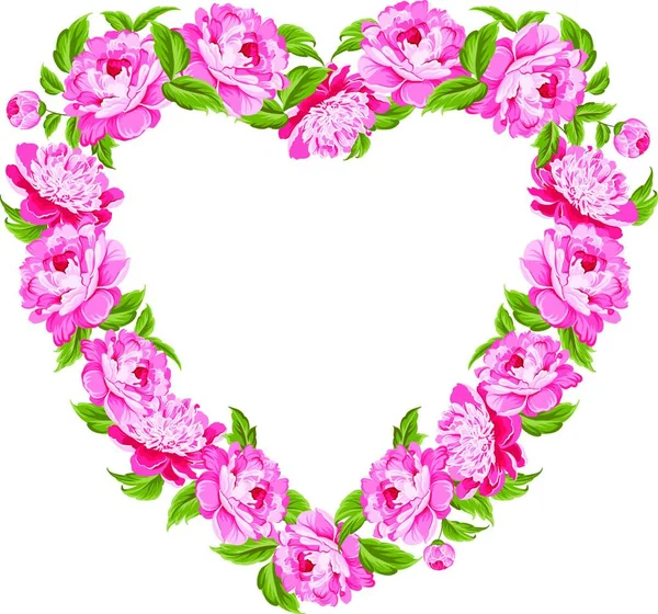Floral Καρδιά Φτιαγμένη Από Παιώνια Λουλούδια Εικονογράφηση Διανύσματος — Διανυσματικό Αρχείο