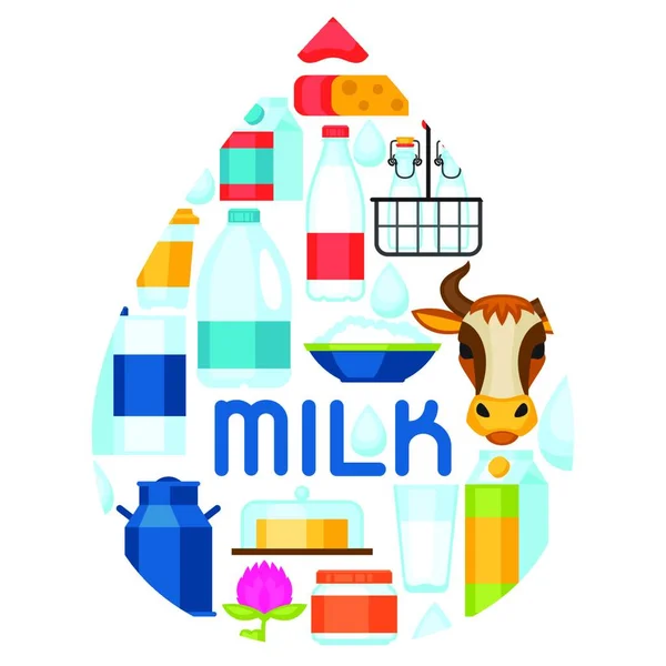 乳製品やオブジェクトとミルクの背景 乳製品やオブジェクトとミルクの背景 — ストックベクタ