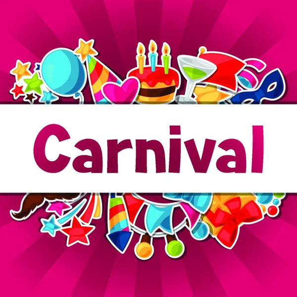 Karnevalsshow Und Party Grußkarte Mit Feier Aufklebern Karnevalsshow Und Party — Stockvektor