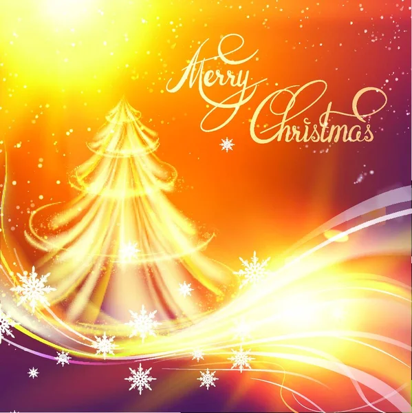 Abete Natale Con Scintille Onde Luminose Sfondo Luminoso Illustrazione Vettoriale — Vettoriale Stock