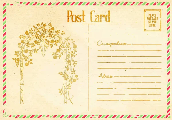 Cartão Postal Floral Vintage Com Arco Rosas Ilustração Vetorial — Vetor de Stock