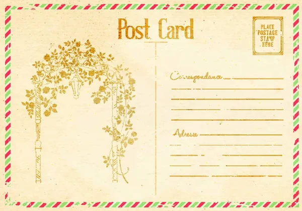 Postal Floral Vintage Con Arco Rosas Ilustración Vectorial — Vector de stock