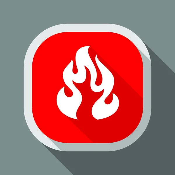 Tűz Ikon Négyzet Gomb Tűz Láng Ikon Árnyék Egy Lekerekített — Stock Vector