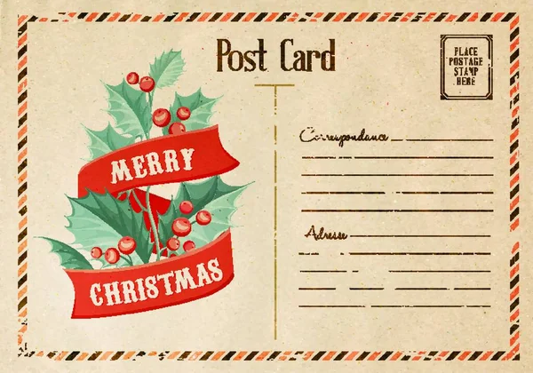 Cartão Visco Natal Vintage Com Texto Fita Ilustração Vetorial — Vetor de Stock