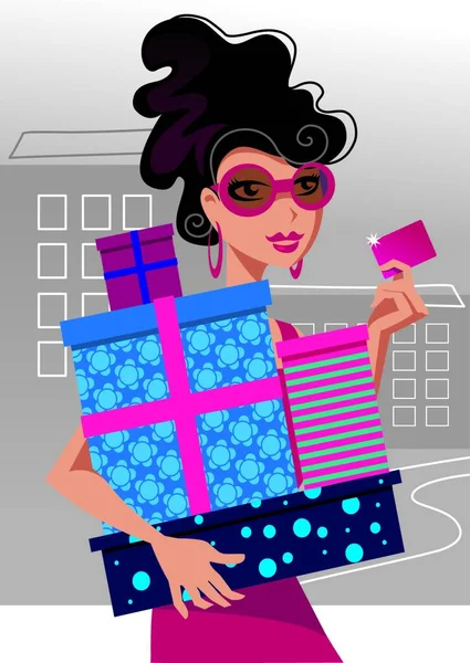 Illustration Vectorielle Fashion Shopping Girl — Image vectorielle