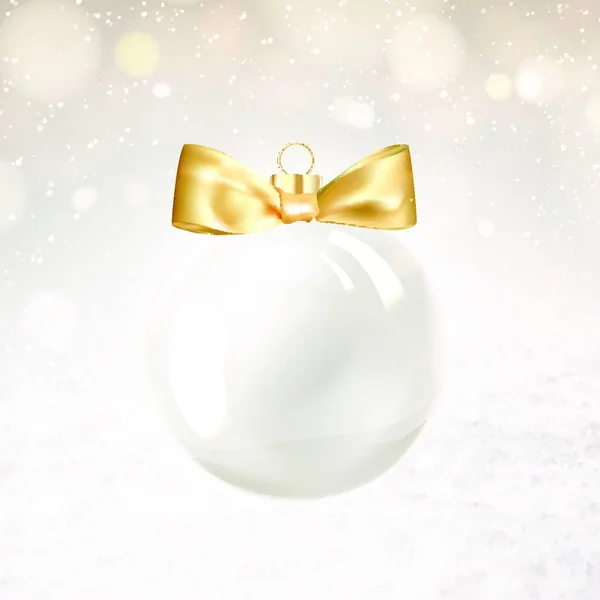 Goldene Weihnachtskugel Auf Weißem Hintergrund Mit Verschwommenen Funken Und Konfetti — Stockvektor