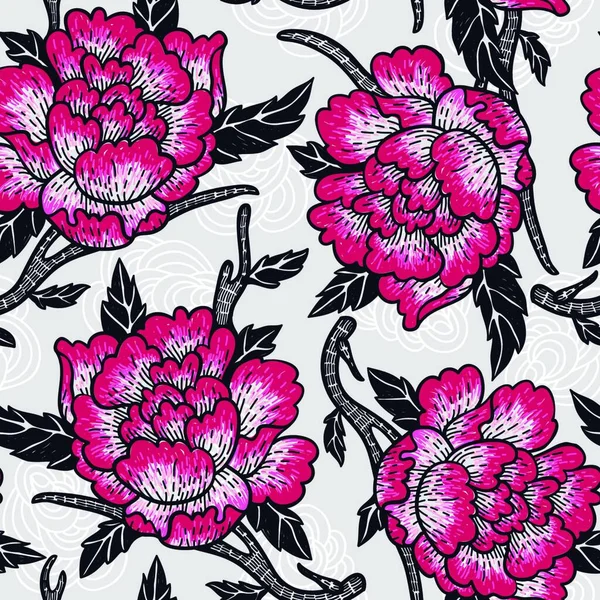 Vector Floral Patrón Sin Costuras Con Rosas Florecientes Vintage — Vector de stock