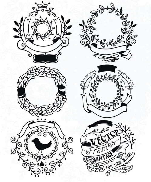 Vecor Set Vintage Floral Frames — Stock Vector