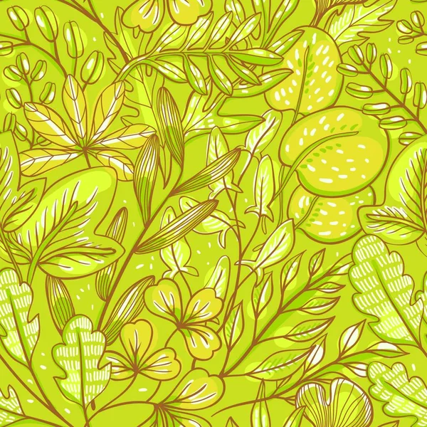 新鮮な葉を持つベクトルフラワーシームレスパターン — ストックベクタ