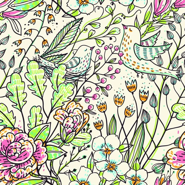 Textura Floral Vectorial Sin Costuras Patrón Vectorial Dibujado Mano Con — Archivo Imágenes Vectoriales