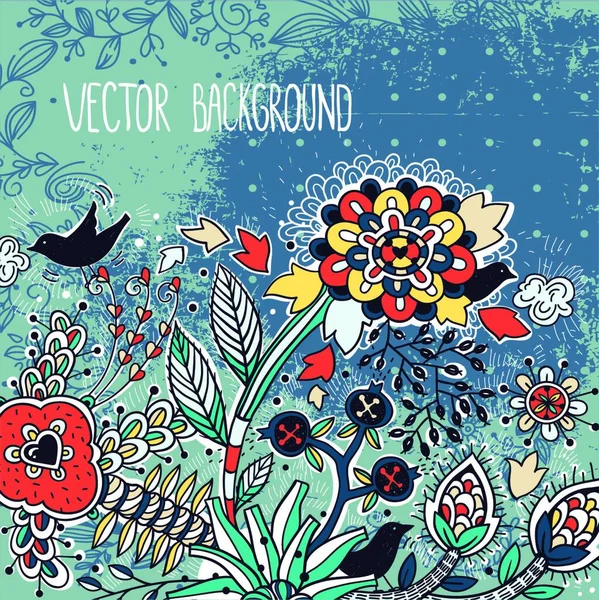 Vector Ilustração Floral Com Plantas Fantasia Fundo Grungy — Vetor de Stock