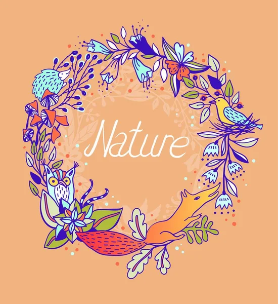 Cadre Floral Vectoriel Avec Des Fleurs Fleurs Des Animaux Mignons — Image vectorielle