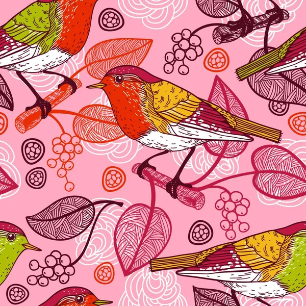 鳥や果実を使ったベクトルシームレスなパターン — ストックベクタ