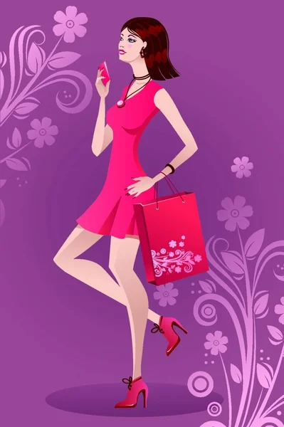 Vector Illustration Beautiful Fashion Girl — Stock Vector