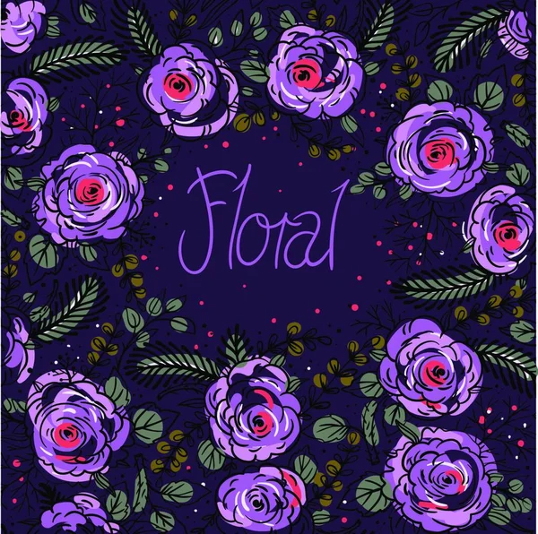 Fundo Floral Vetorial Com Rosas Violetas — Vetor de Stock