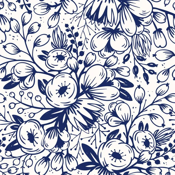 Vektor Florales Nahtloses Muster Mit Blühenden Blumen Vintage Stil — Stockvektor