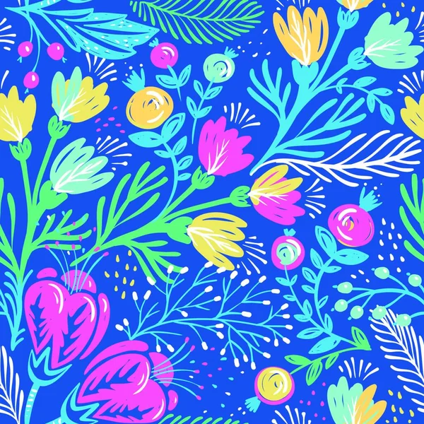 Векторный Цветочный Бесшовный Узор Декоративными Цветами Растениями — стоковый вектор