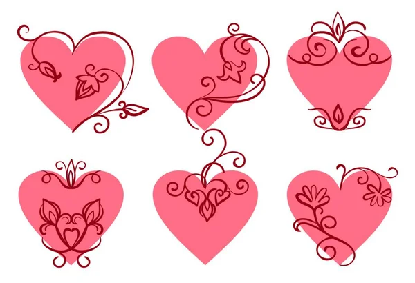Set Floral Hearts — Stock Vector