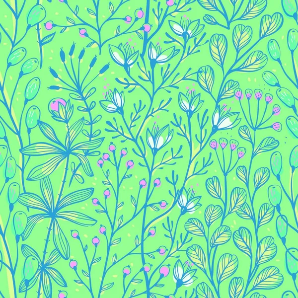 Motif Floral Vectoriel Sans Couture Avec Des Herbes Des Plantes — Image vectorielle
