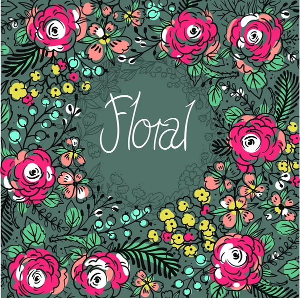 Fond Floral Vectoriel Avec Fleurs Dessinées Main Roses — Image vectorielle