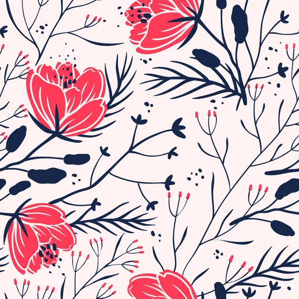 Vector Floral Patrón Sin Costuras Con Amapolas Rojas — Archivo Imágenes Vectoriales