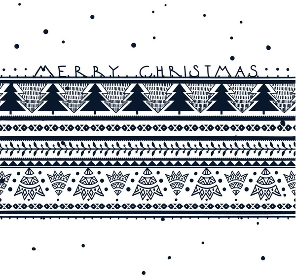 Vektor Weihnachtskarte Mit Volkstümlichen Ornamenten Und Abstrakten Weihnachtsbäumen — Stockvektor
