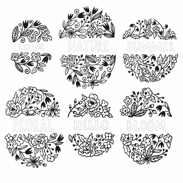 Ensemble Vectoriel Éléments Floraux Dessinés Main — Image vectorielle